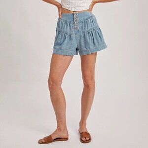 Pleated Denim Shorts with Pockets S-L